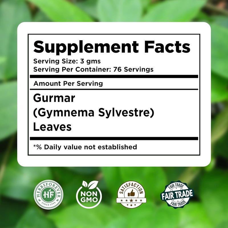 Herbsforever Gurmar Powder Leaves Powder Gymnema Sylvestre Support Healthy Sweet Level Non GMO, Organic, Vegan 230 GMS - Image 2
